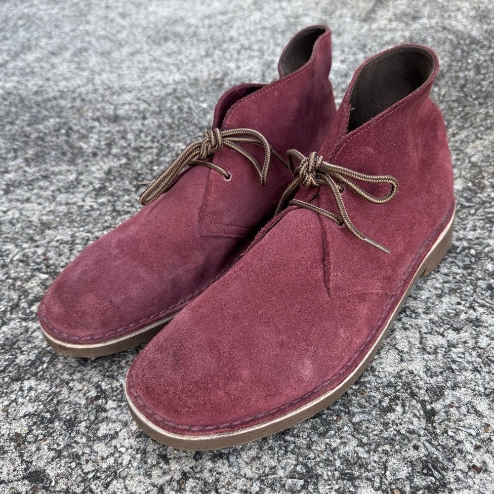 Clarks Bushacre Chukka Boots Men's Sz 12 Lace Up Maroon Red Suede Leather Boots